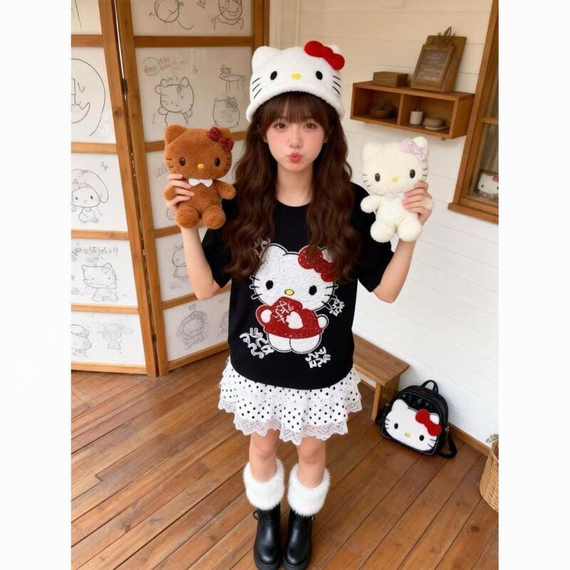 Cute Short-Sleeved Hello Kitty - T-Shirts ulasan dan harga