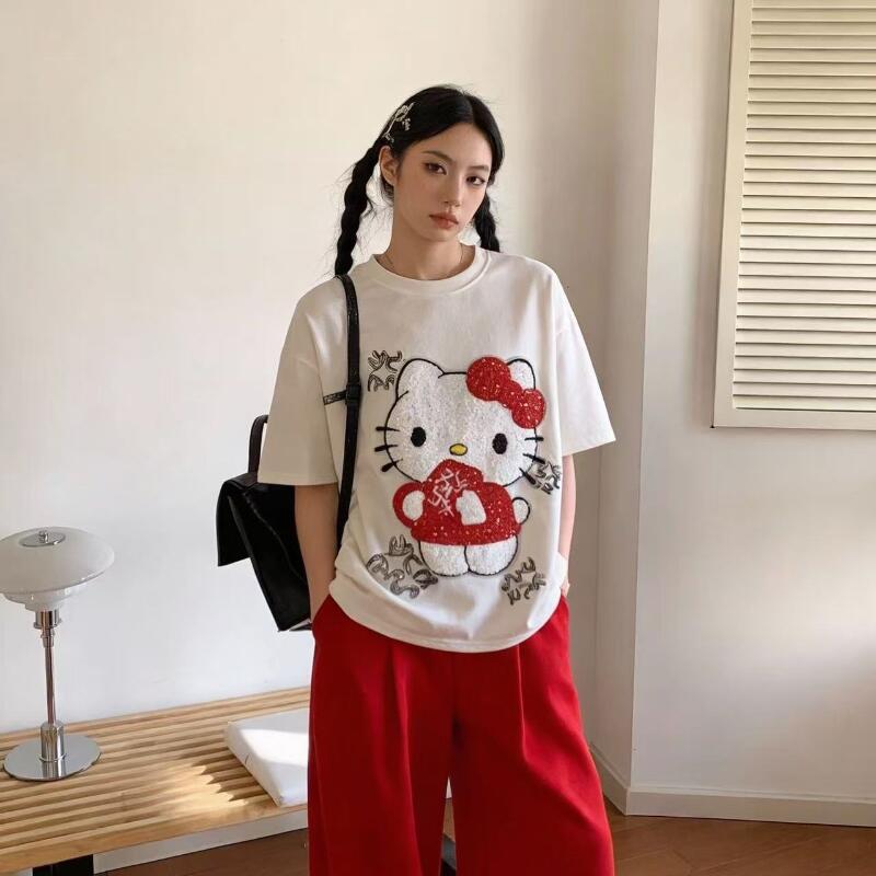 Cute Short-Sleeved Hello Kitty - T-Shirts ulasan dan harga