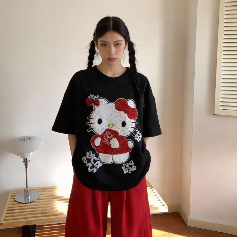 Cute Short-Sleeved Hello Kitty - T-Shirts ulasan dan harga