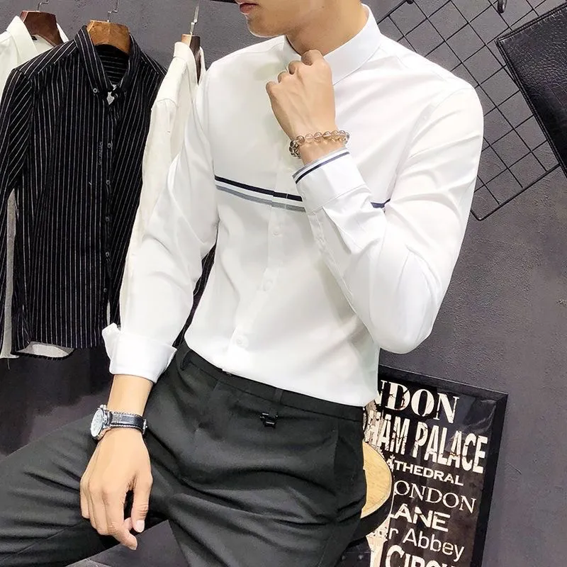 Men's Mandarin Collar Long Sle - Mandarin Collar Formal Shirt Slim Fit ulasan dan harga