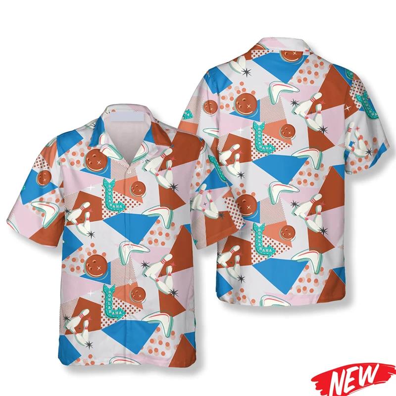 Classic Bowling Pattern Hawaii - Short Sleeve Bowling Shirt Retro ulasan dan harga