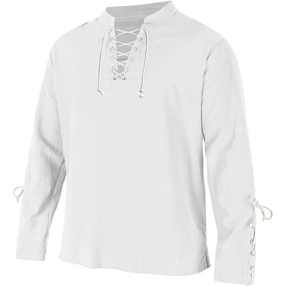Men's Long Sleeve Shirts Lace  - Medieval Gothic Lace Up Pirate Shirt ulasan dan harga