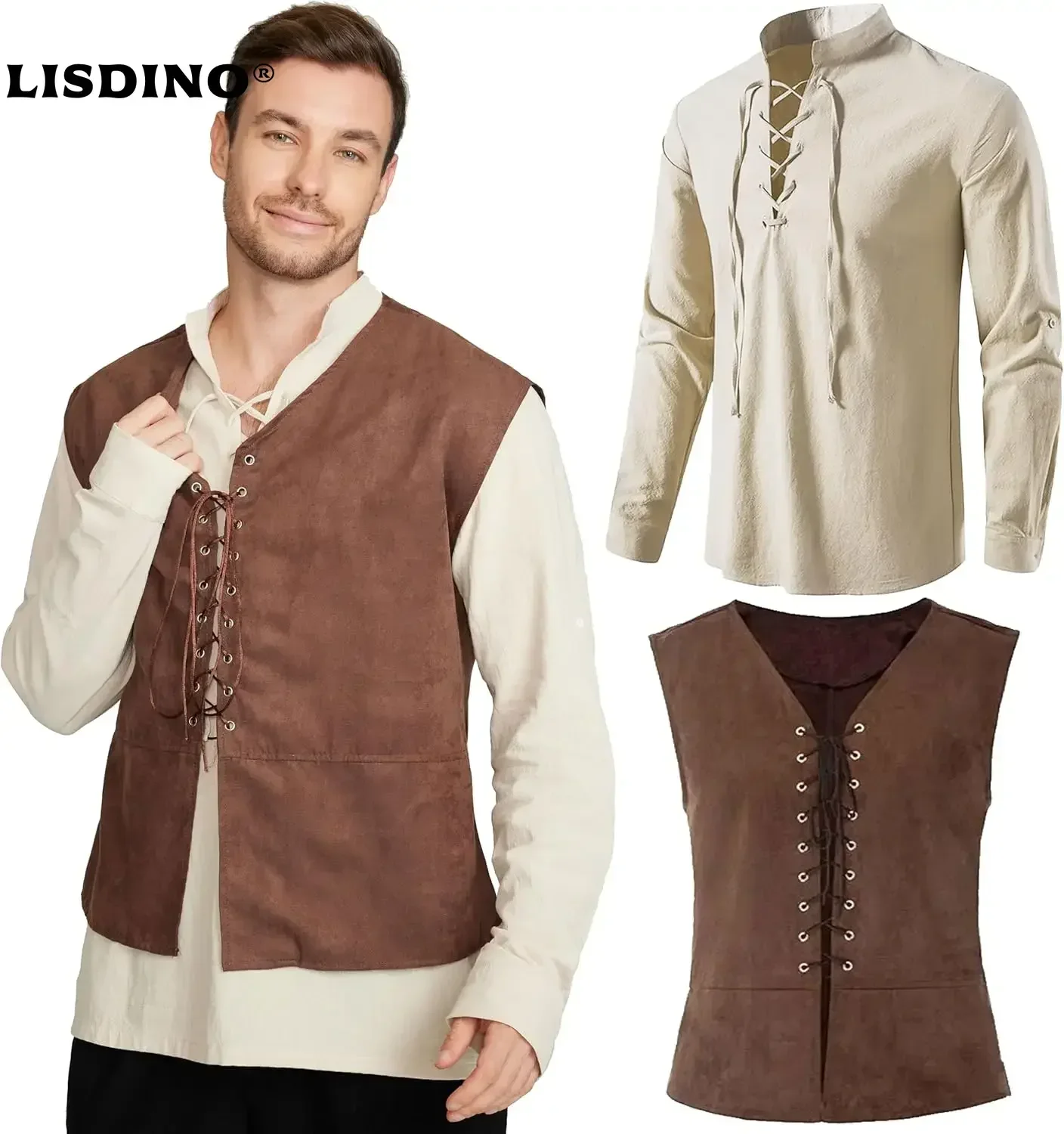 2-piece Set Men's Medieval Pir - Medieval Gothic Lace Up Pirate Shirt ulasan dan harga