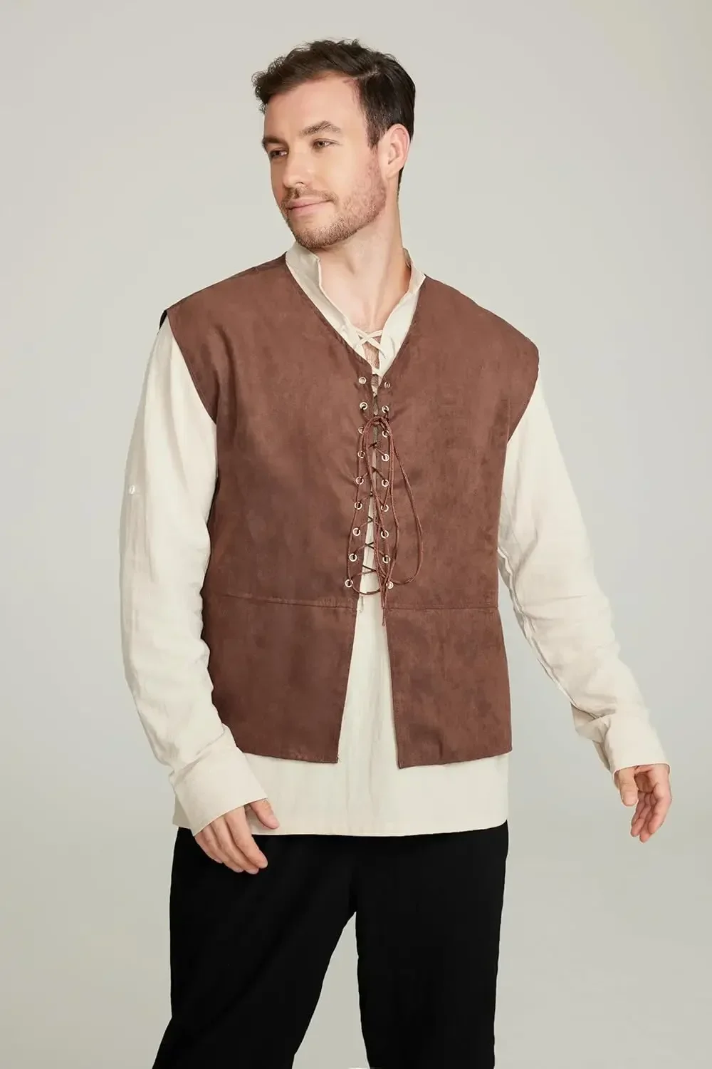 2-piece Set Men's Medieval Pir - Medieval Gothic Lace Up Pirate Shirt ulasan dan harga