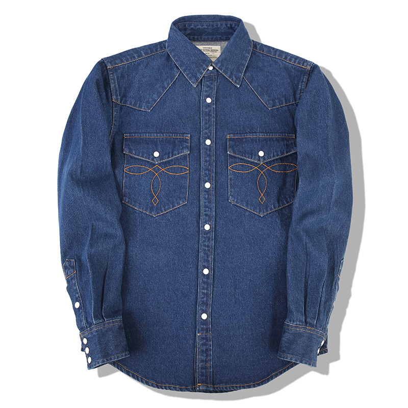American Wash Vintage Denim Sh - Mens Western Denim Pearl Snap Shirt ulasan dan harga
