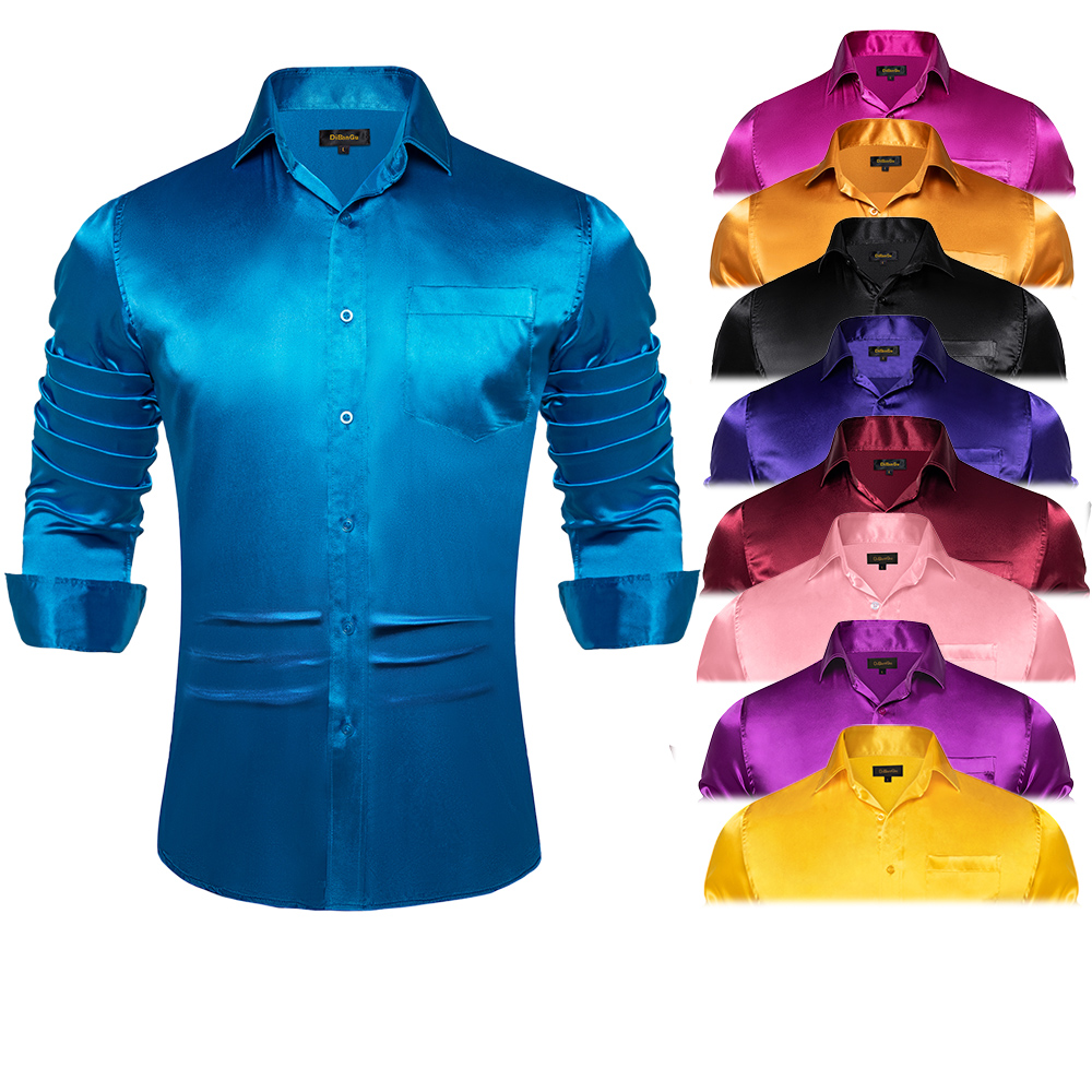 Men's Blue Red White Black Sat - Mens Satin Silk Dress Shirt ulasan dan harga