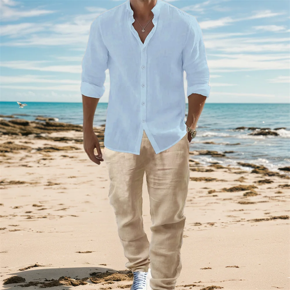 Men's Cotton Linen Long Sleeve - Mens Linen Shirt Long Sleeve ulasan dan harga