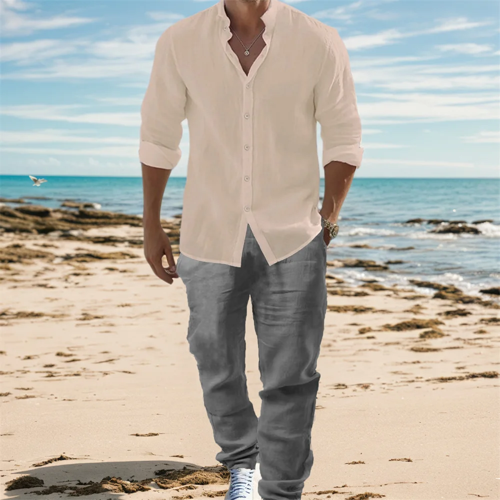 Men's Cotton Linen Long Sleeve - Mens Linen Shirt Long Sleeve ulasan dan harga