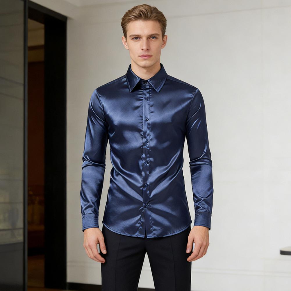 Blue Orange Red Yellow Satin S - Mens Satin Silk Dress Shirt ulasan dan harga