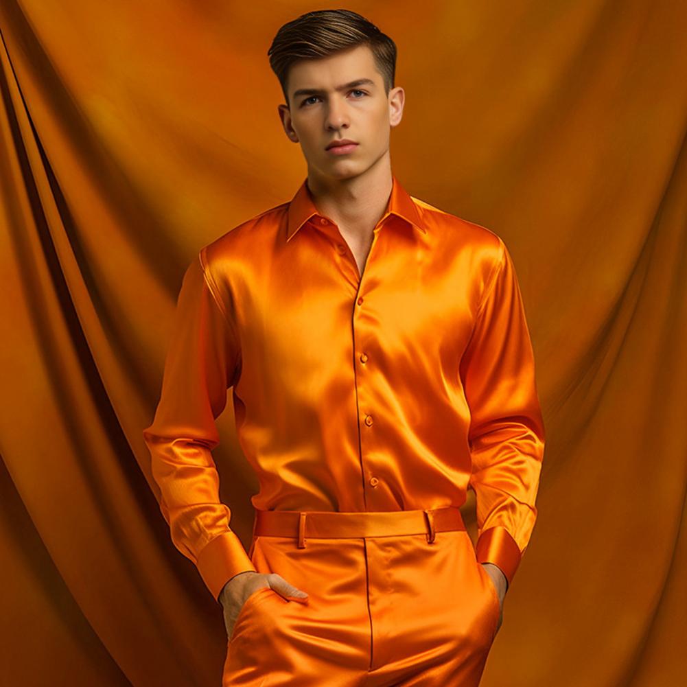 Blue Orange Red Yellow Satin S - Mens Satin Silk Dress Shirt ulasan dan harga