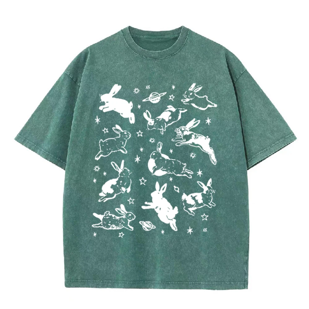 2026 Vintage Space Rabbit Plan - Acid Wash Vintage Graphic T Shirt ulasan dan harga