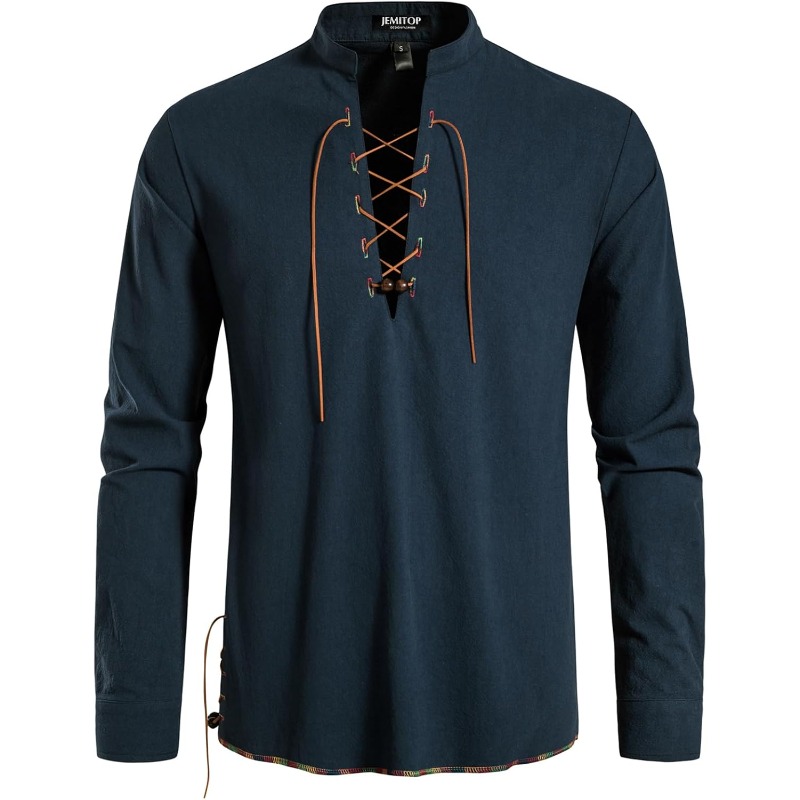 Mens Pirate Shirt Viking Retro - Medieval Gothic Lace Up Pirate Shirt ulasan dan harga