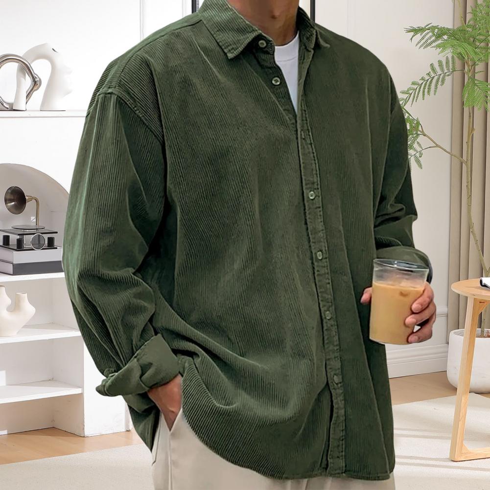 Outdoor Casual Mens Solid Colo - Corduroy Button Up Shirt Men ulasan dan harga