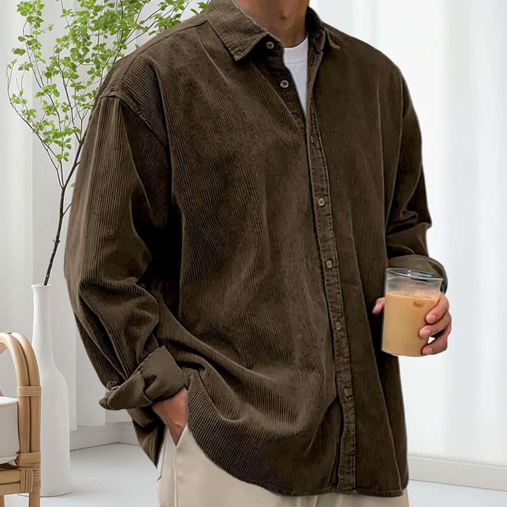 Outdoor Casual Mens Solid Colo - Corduroy Button Up Shirt Men ulasan dan harga