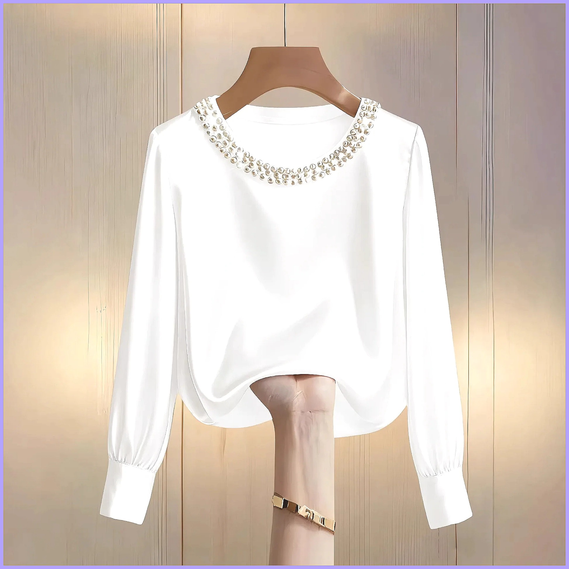 Elegant Beaded Satin Blouse fo - Shirts ulasan dan harga