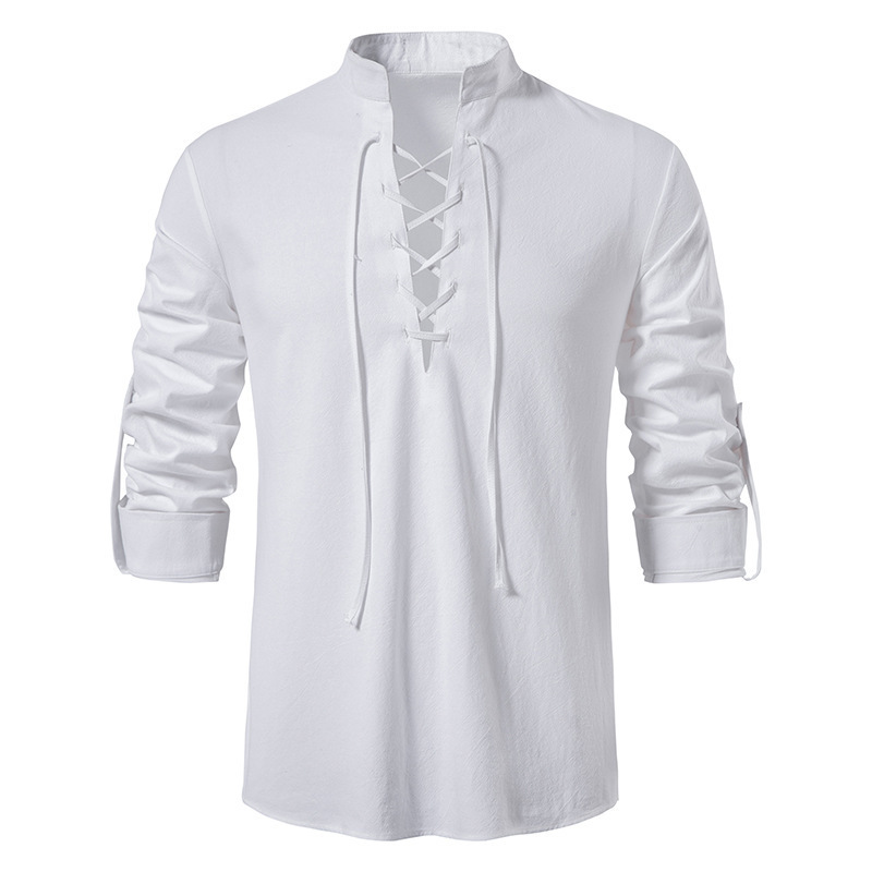 Men's Medieval Lace Up Cotton  - Mens Linen Shirt Long Sleeve ulasan dan harga