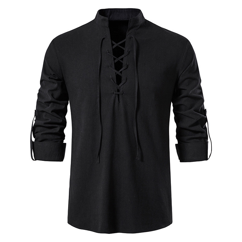 Men's Medieval Lace Up Cotton  - Mens Linen Shirt Long Sleeve ulasan dan harga