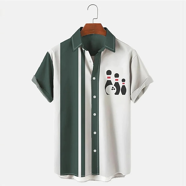 Men's Striped Bowling Pattern  - Short Sleeve Bowling Shirt Retro ulasan dan harga