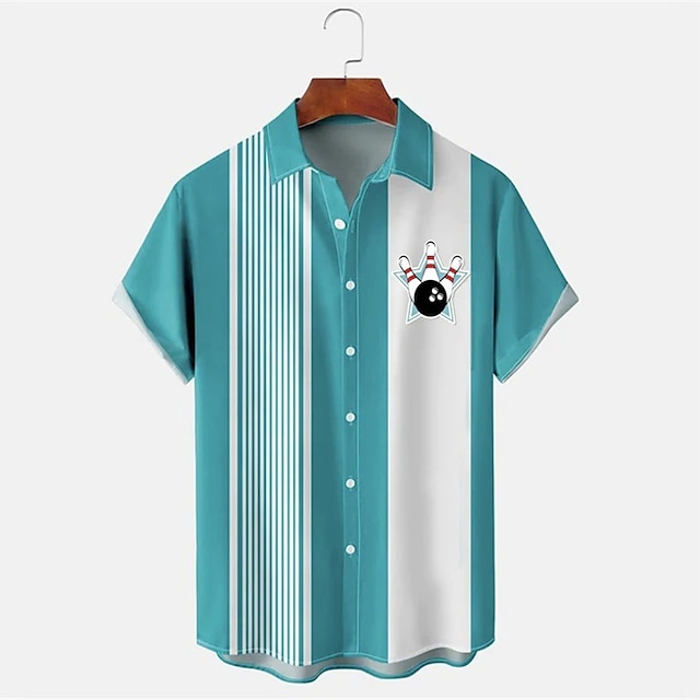 Men's Striped Bowling Pattern  - Short Sleeve Bowling Shirt Retro ulasan dan harga
