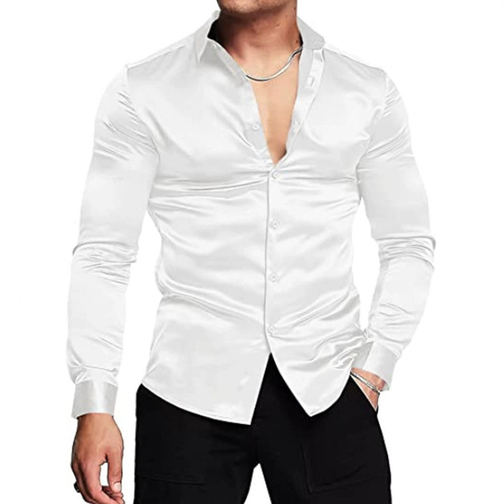 Spring Autumn Silk Satin Shirt - Mens Satin Silk Dress Shirt ulasan dan harga