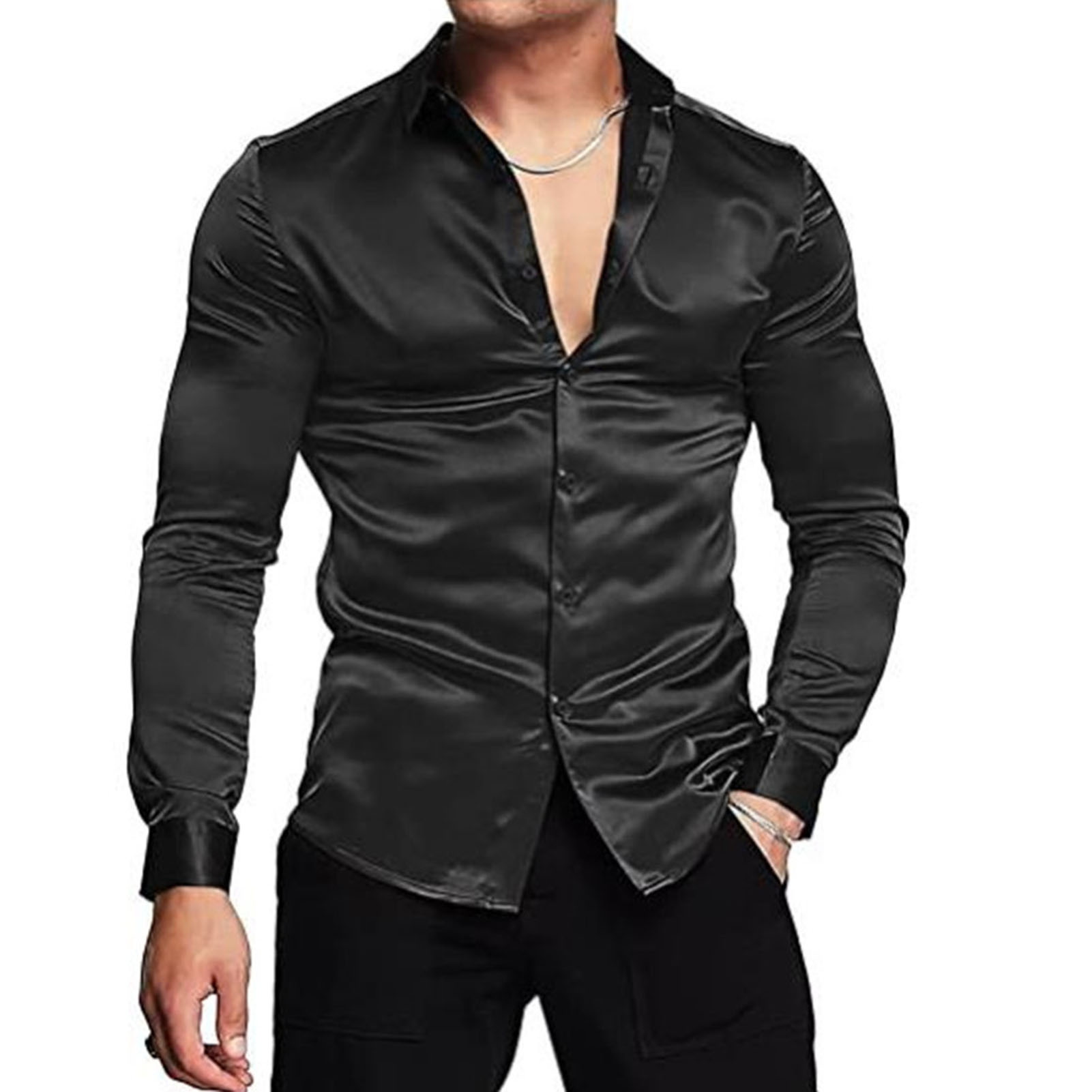 Spring Autumn Silk Satin Shirt - Mens Satin Silk Dress Shirt ulasan dan harga
