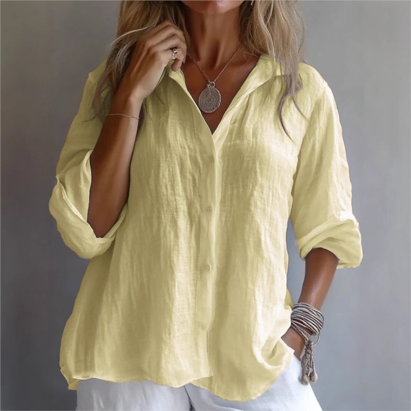 Solid Color Linen Sexy V-neck  - Mens Linen Shirt Long Sleeve ulasan dan harga