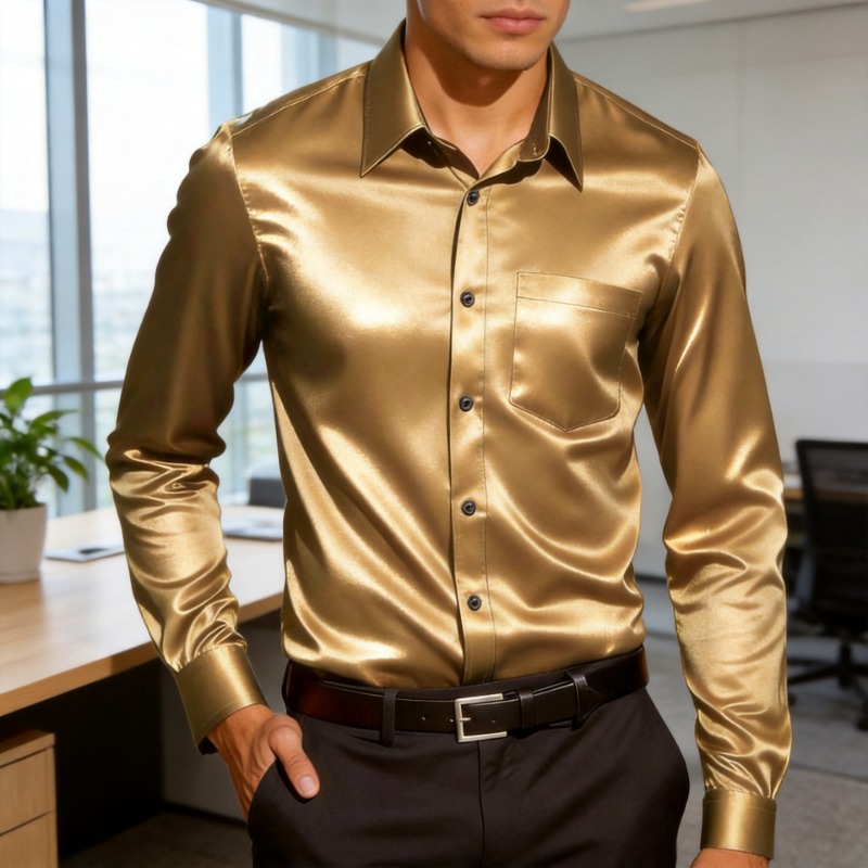 Men's Satin-Like Ice Silk Dres - Mens Satin Silk Dress Shirt ulasan dan harga