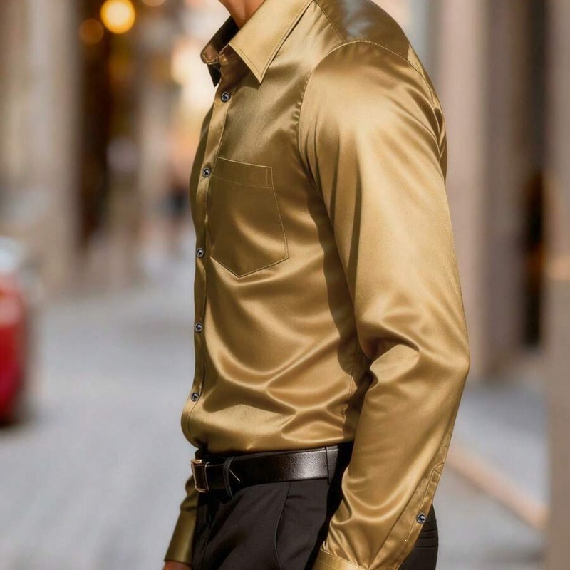 Men's Satin-Like Ice Silk Dres - Mens Satin Silk Dress Shirt ulasan dan harga