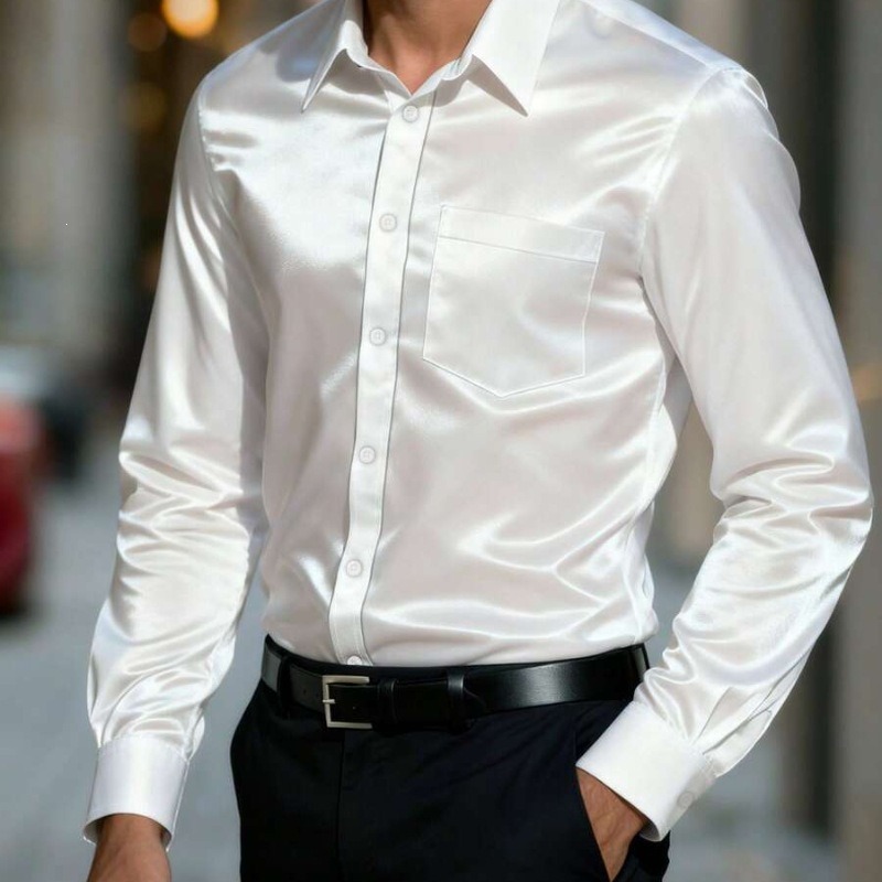 Men's Satin-Like Ice Silk Dres - Mens Satin Silk Dress Shirt ulasan dan harga