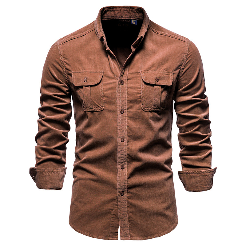 Vintage Solid Color Corduroy S - Corduroy Button Up Shirt Men ulasan dan harga