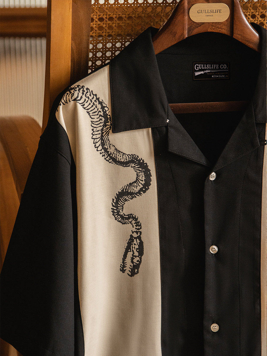 Cuban Collar Print Short Sleev - Short Sleeve Bowling Shirt Retro ulasan dan harga