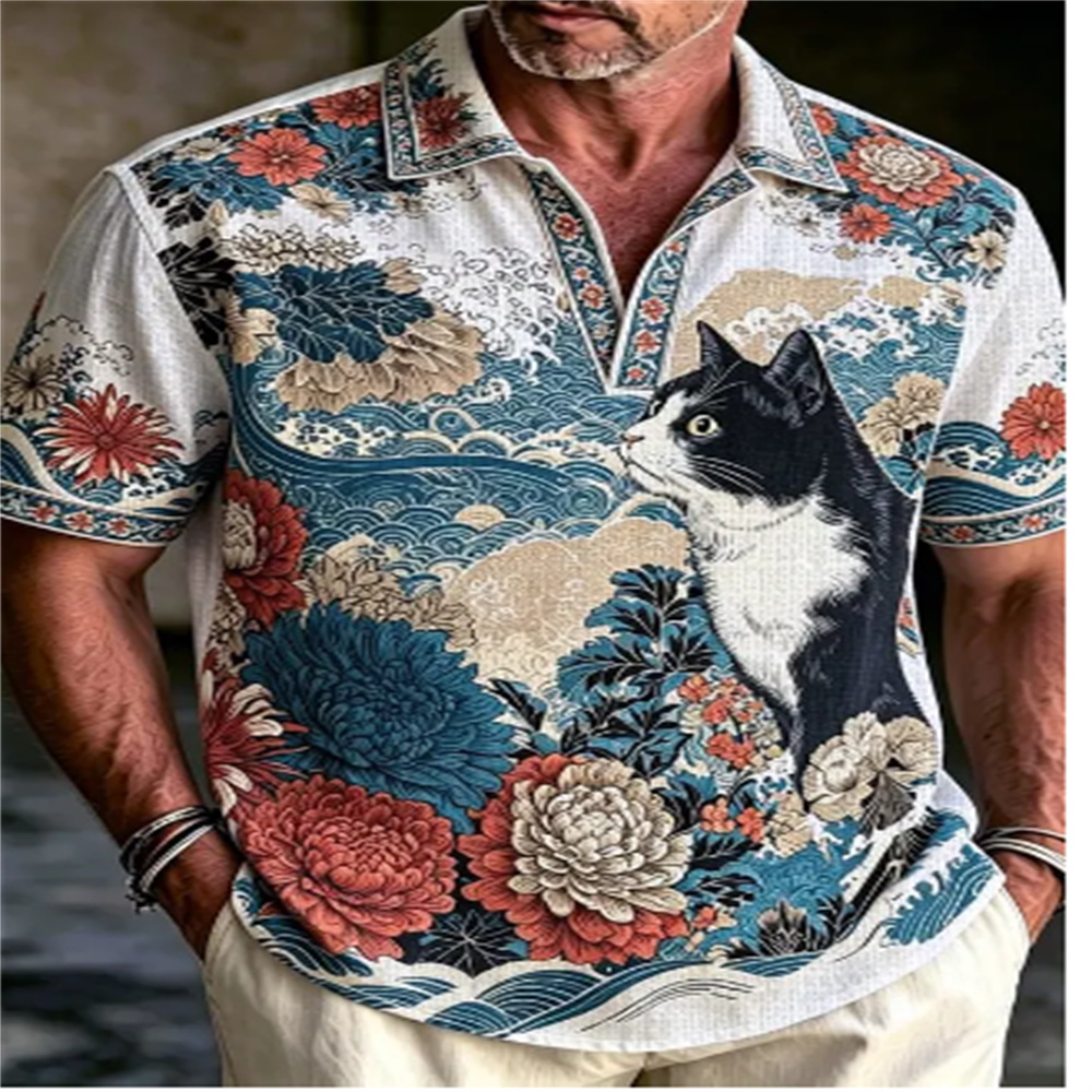 Men's Short Sleeve Polo Shirt  - Vintage Hawaiian Floral Shirt ulasan dan harga