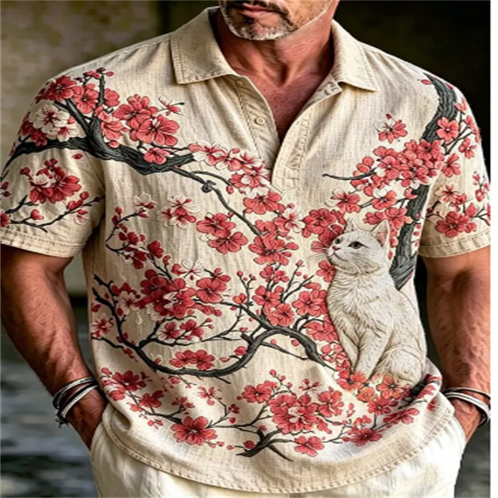 Men's Short Sleeve Polo Shirt  - Vintage Hawaiian Floral Shirt ulasan dan harga