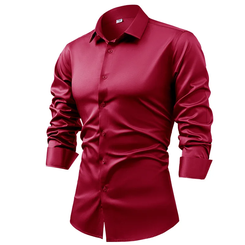 2025 Spring Autumn Royal Blue  - Mens Satin Silk Dress Shirt ulasan dan harga