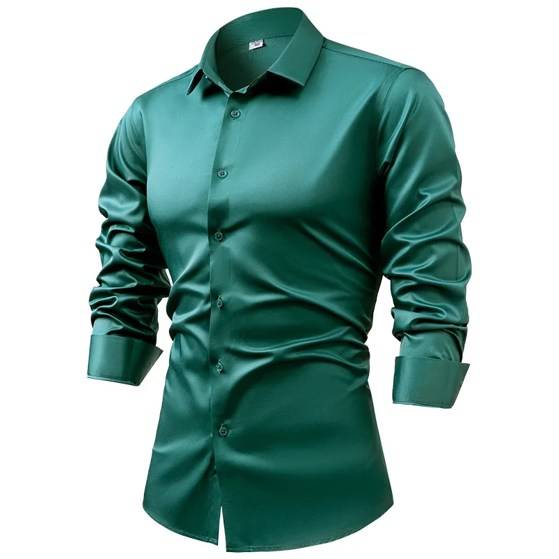 2025 Spring Autumn Royal Blue  - Mens Satin Silk Dress Shirt ulasan dan harga
