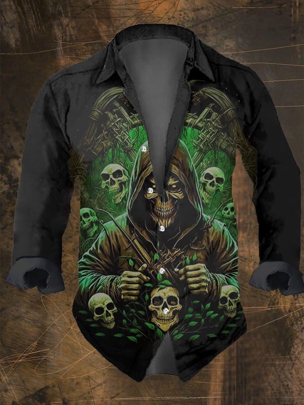 Halloween Men's Dark Skull Pri - Vintage Hawaiian Floral Shirt ulasan dan harga