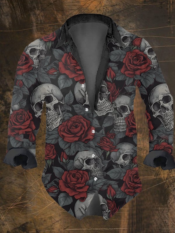 Halloween Men's Dark Skull Pri - Vintage Hawaiian Floral Shirt ulasan dan harga
