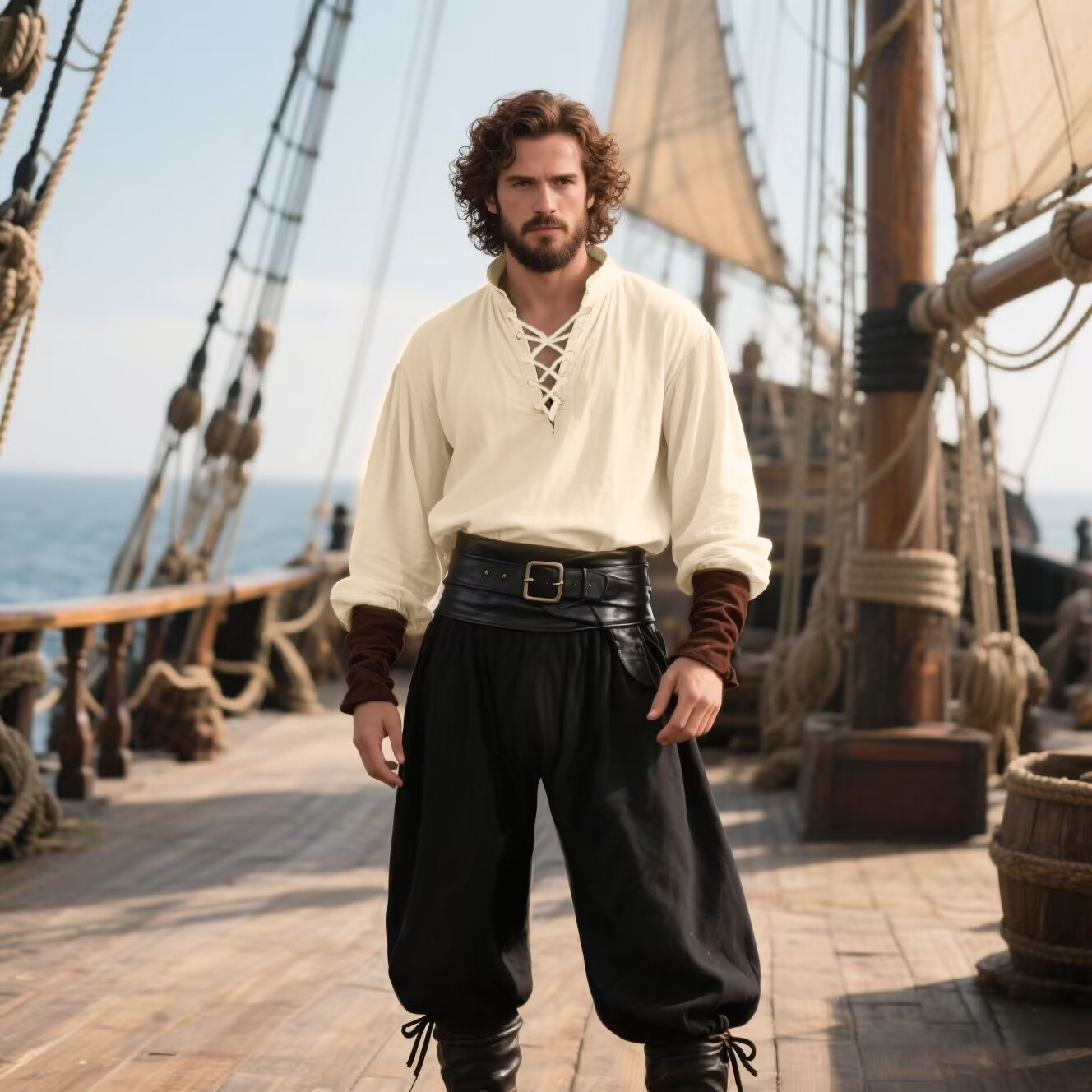 Men's Medieval Renaissance LAR - Medieval Gothic Lace Up Pirate Shirt ulasan dan harga