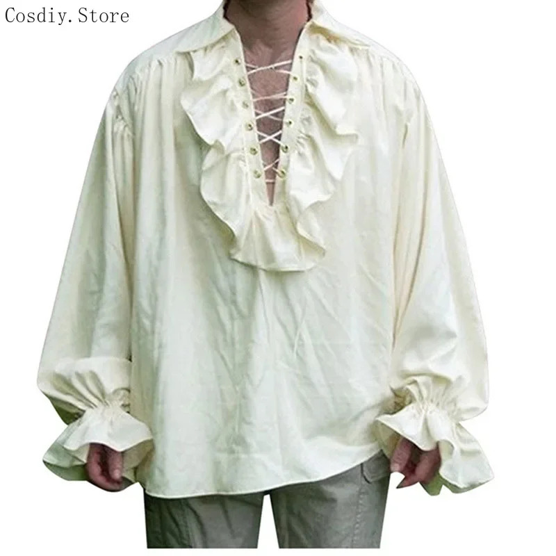 S-5XL Medieval Pirate Hallowee - Medieval Gothic Lace Up Pirate Shirt ulasan dan harga