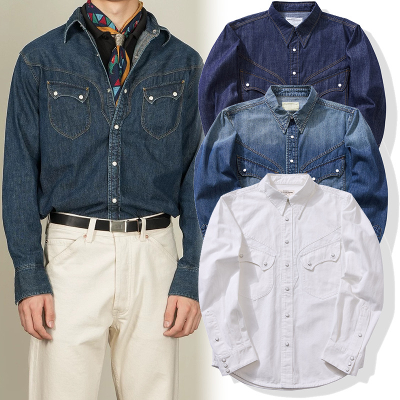American Vintage Pearl Snap We - Mens Western Denim Pearl Snap Shirt ulasan dan harga