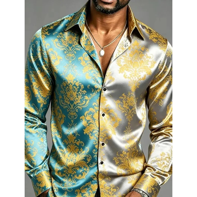 Satin Silk Long Sleeve Baroque - Mens Satin Silk Dress Shirt ulasan dan harga