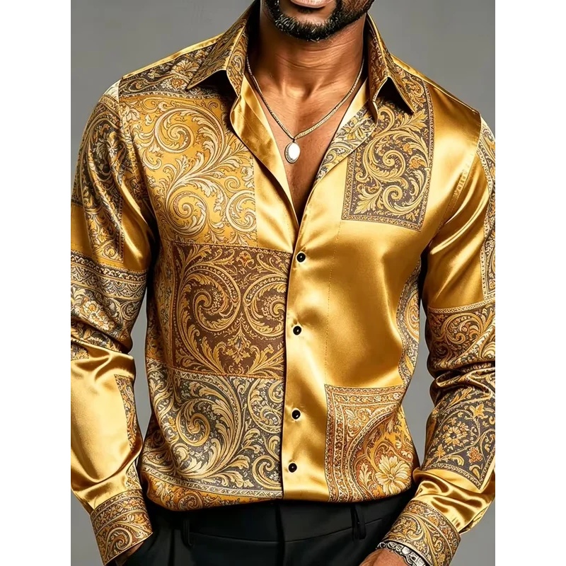 Satin Silk Long Sleeve Baroque - Mens Satin Silk Dress Shirt ulasan dan harga