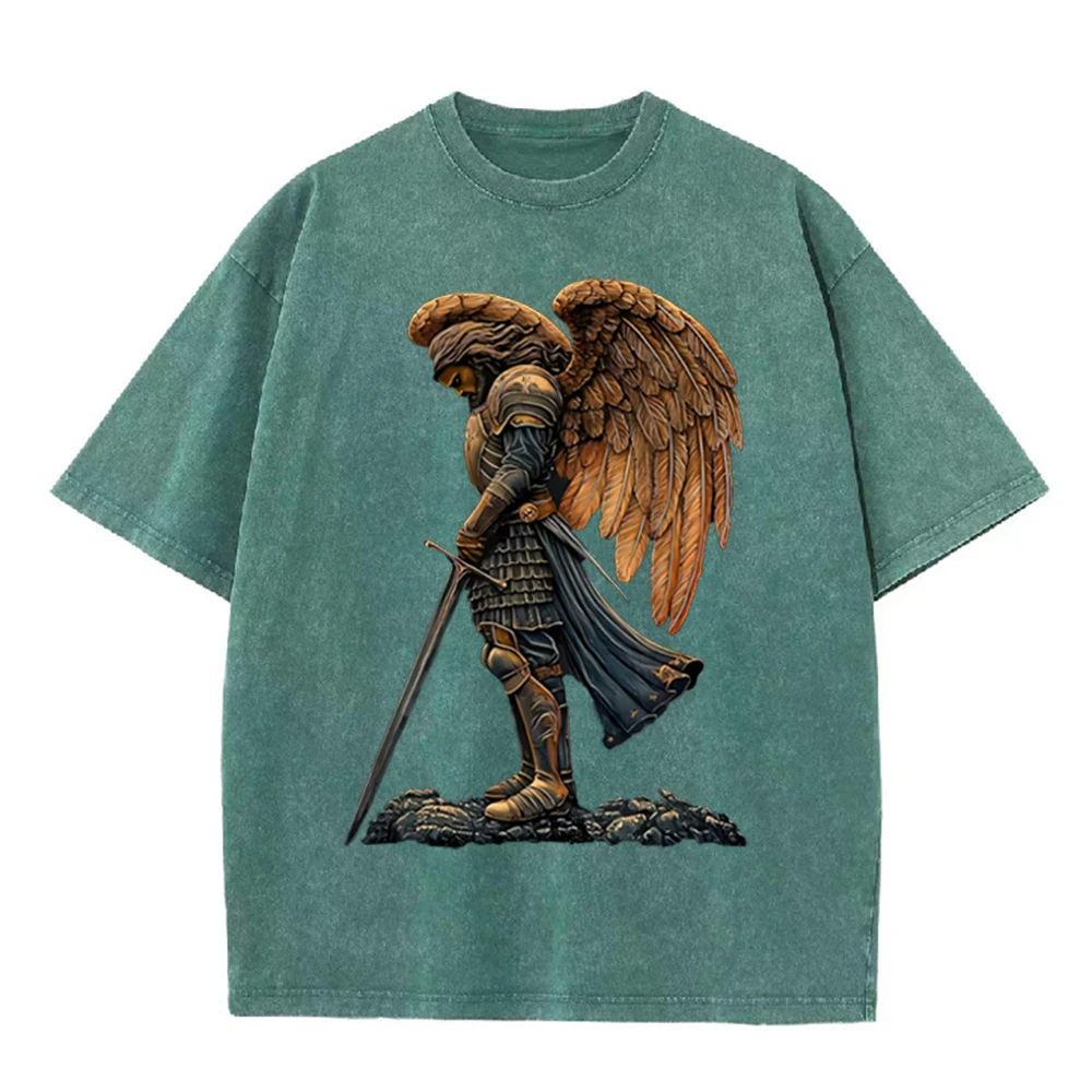 2026 Vintage Armored Angel War - Acid Wash Vintage Graphic T Shirt ulasan dan harga