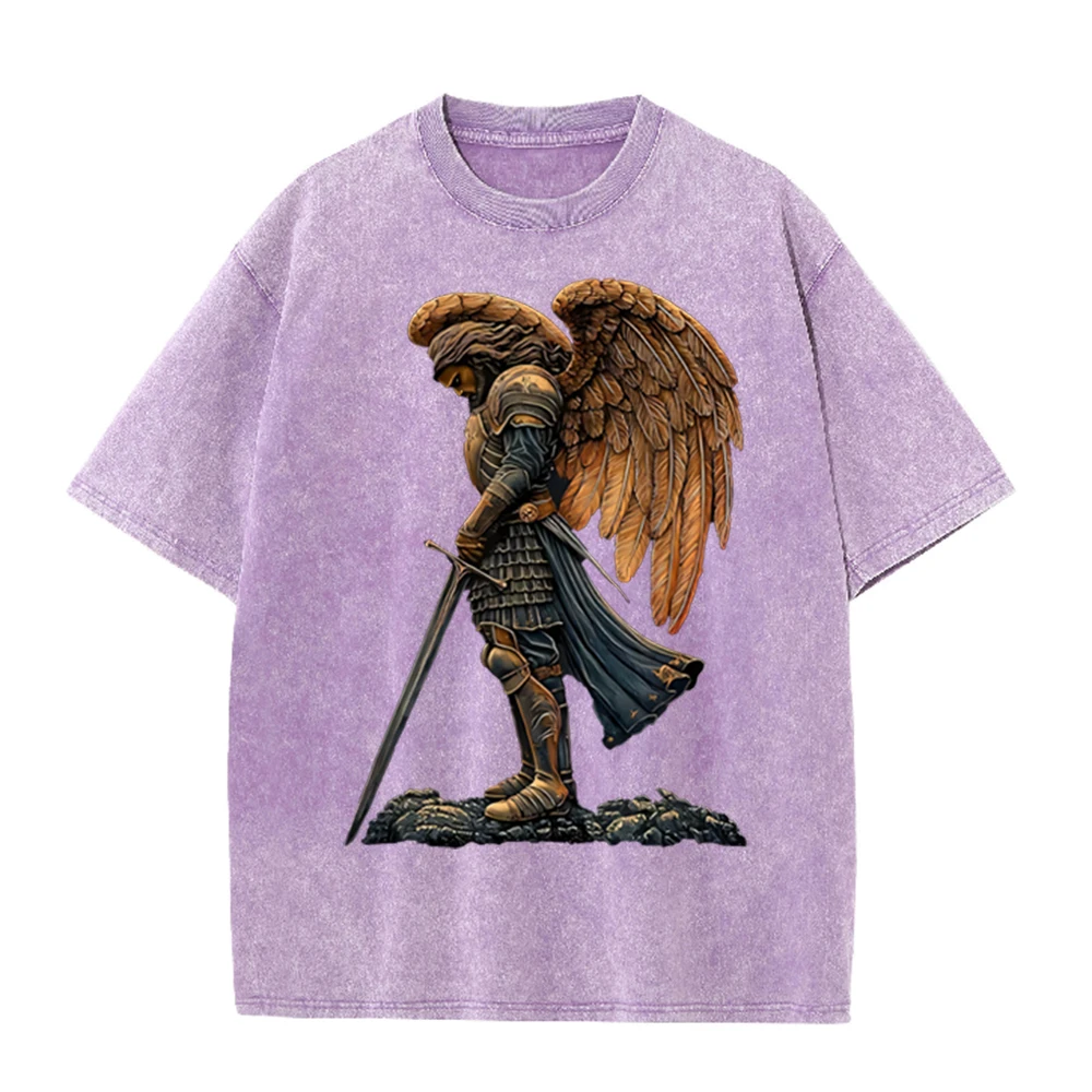 2026 Vintage Armored Angel War - Acid Wash Vintage Graphic T Shirt ulasan dan harga