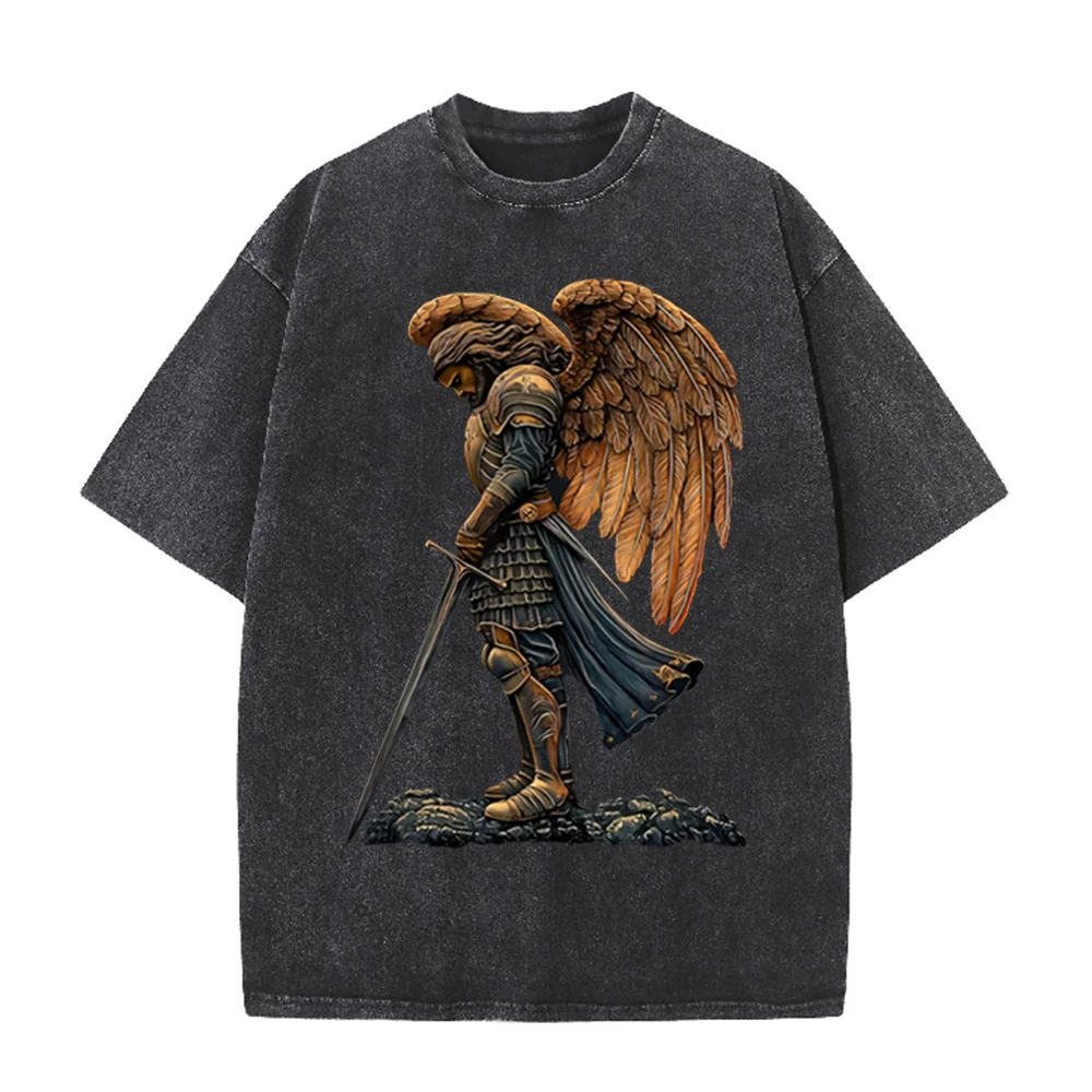2026 Vintage Armored Angel War - Acid Wash Vintage Graphic T Shirt ulasan dan harga