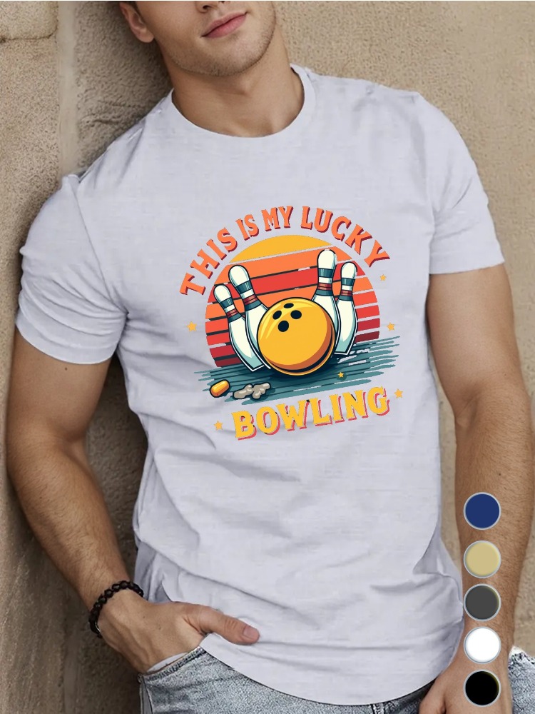 Royal Blue Mens Crew Neck Cott - Short Sleeve Bowling Shirt Retro ulasan dan harga