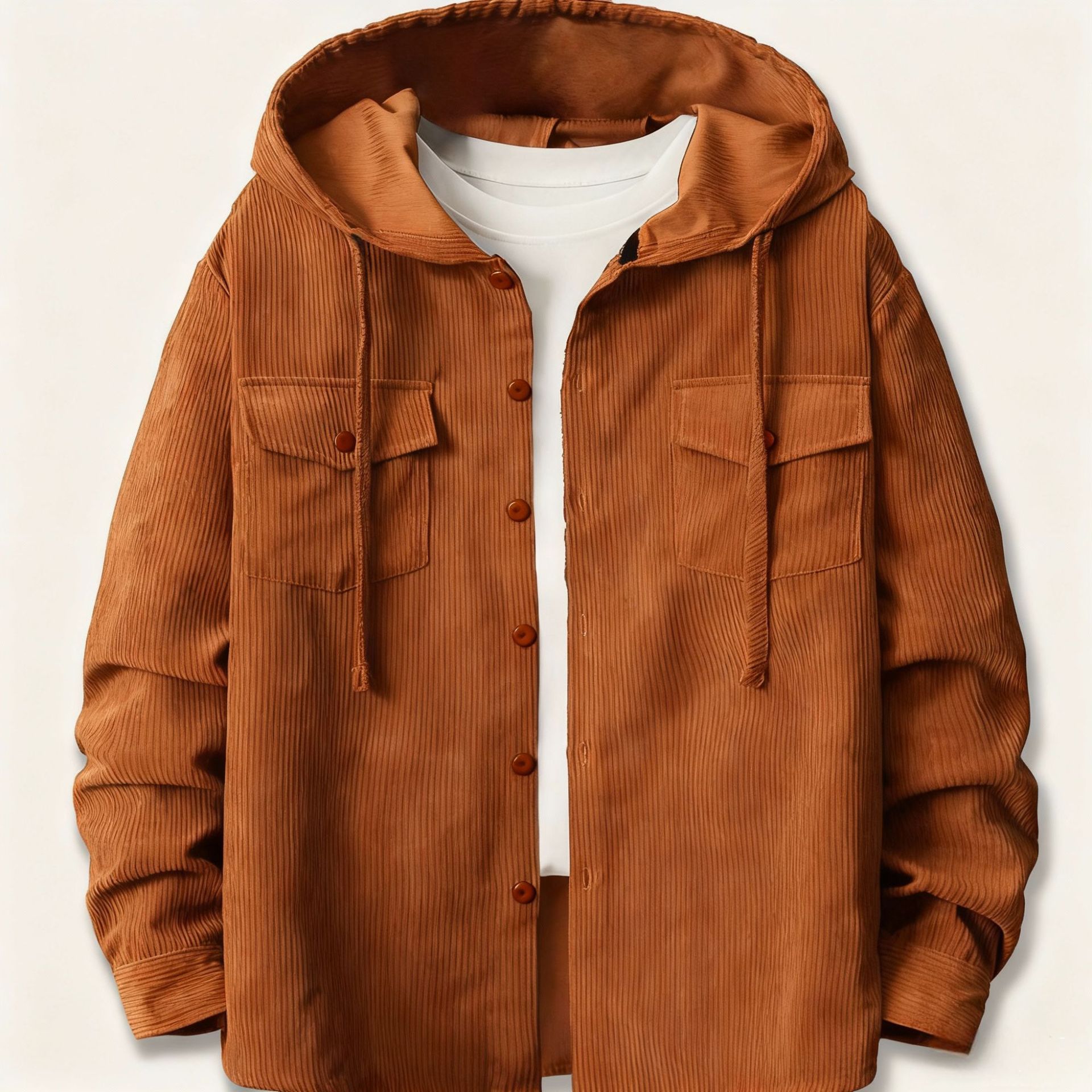 Mens Loose Corduroy Hooded But - Corduroy Button Up Shirt Men ulasan dan harga