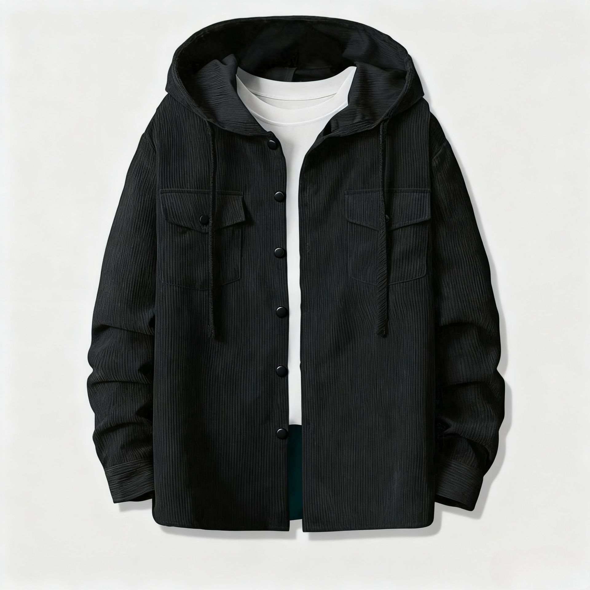 Mens Loose Corduroy Hooded But - Corduroy Button Up Shirt Men ulasan dan harga