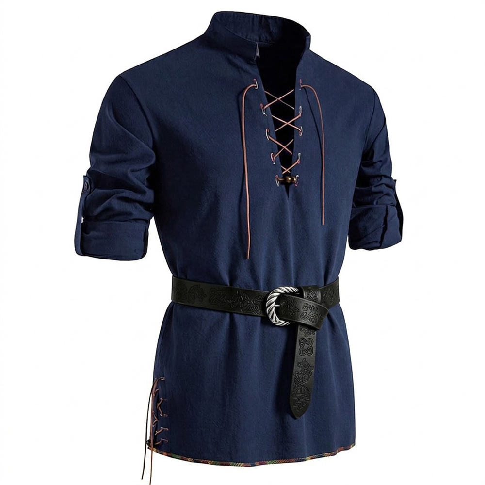 Men's Vintage Shirt Cotton Lon - Medieval Gothic Lace Up Pirate Shirt ulasan dan harga