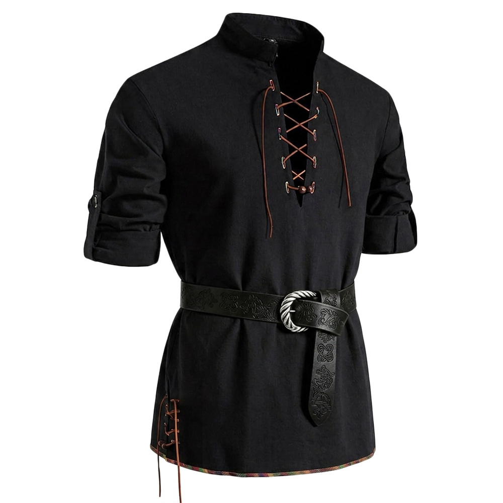 Men's Vintage Shirt Cotton Lon - Medieval Gothic Lace Up Pirate Shirt ulasan dan harga
